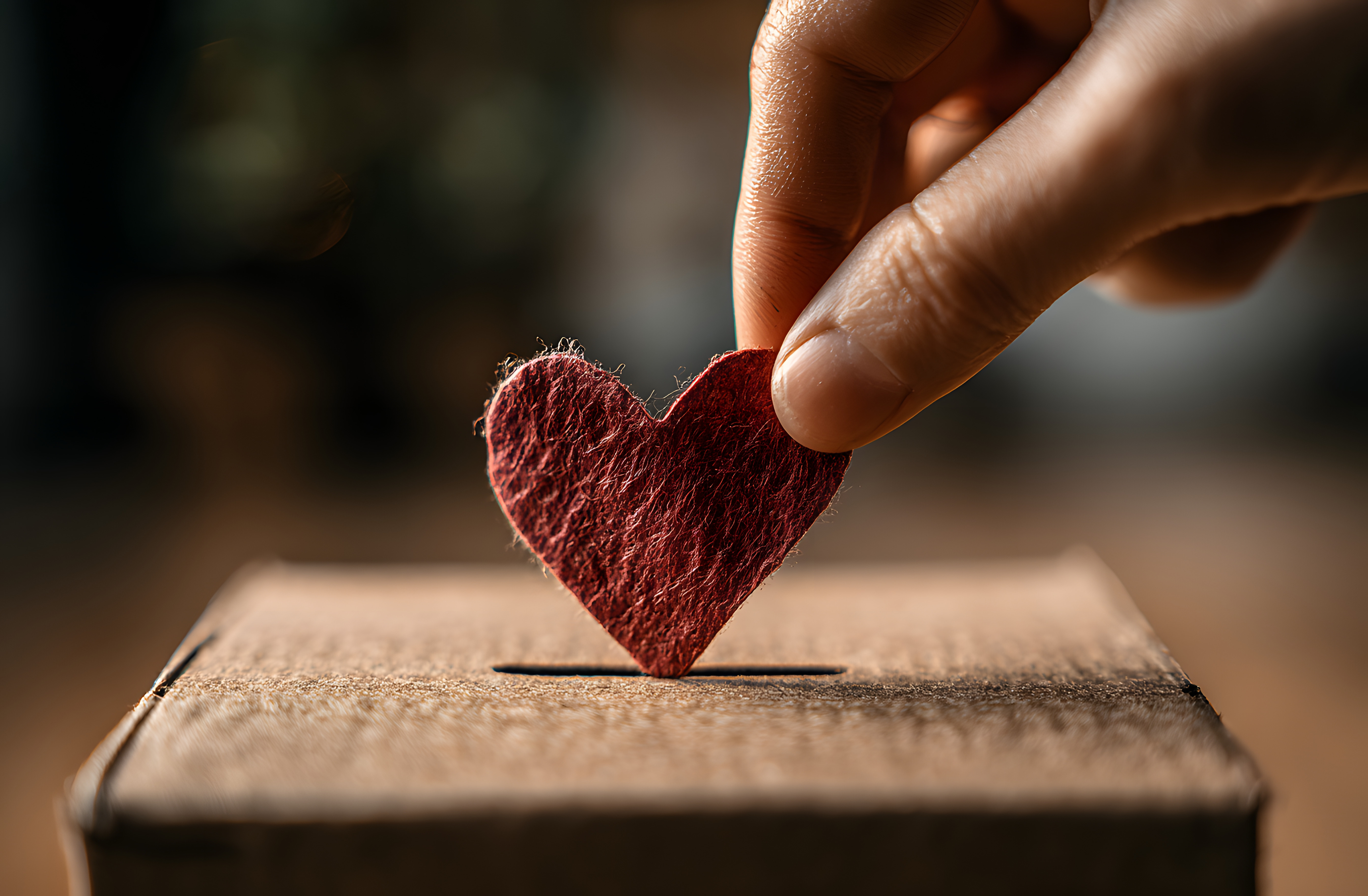 Una mano deposita un corazón como símbolo de una contribución voluntaria